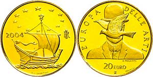 Italy 20 Euro, Gold, 2004, Belgium, KM 242, ... 