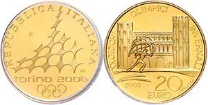 Italy 20 Euro, Gold, 2006, XX. Olympic ... 