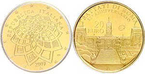 Italy 20 Euro, Gold, 2007, 50 years Roman ... 
