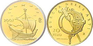 Italy 20 Euro, Gold, 2007, European art 5. ... 