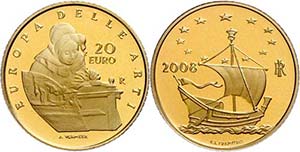 Italy 20 Euro, Gold, 2008, European art 6. ... 