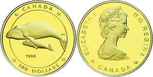 Canada 100 Dollars, Gold, 1988, Arctic right ... 