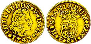 Spain 1 / 2 Escudos, Gold, 1743, Philipp V., ... 