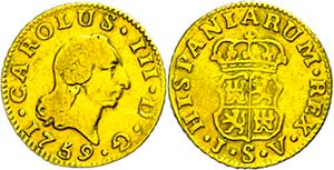 Spain 1 / 2 Escudos, Gold, 1759, Karl III., ... 