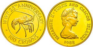 Turks and Caicos Islands 100 Crowns, Gold, ... 