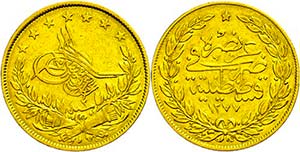 Turkey 100 piastre, Gold, 1277 (1863), year ... 