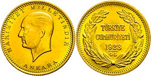 Türkei 100 Piaster, Gold, 1967, Kemal ... 