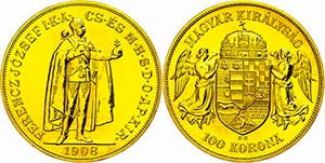 Hungary 100 coronas, Gold, 1908, restrike ... 