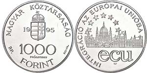 Ungarn 1000 Forint, Silber, 1995, Probe, ... 