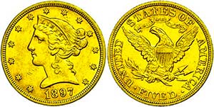 Coins USA 5 Dollars, Gold, 1897, ... 