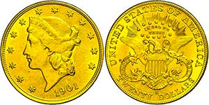 Coins USA 20 Dollars, Gold, 1901, freedom ... 