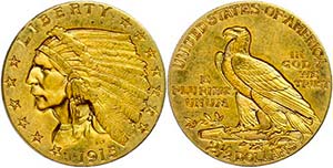 Coins USA 2 + Dollars, Gold, 1915, Indian ... 