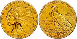 Coins USA 2 + Dollars, Gold, 1915, Indian ... 