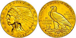 Coins USA 2 + Dollars, Gold, 1927, Indian ... 