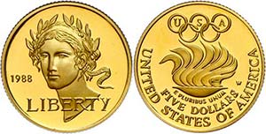 Coins USA 5 Dollars, Gold, 1988, XXIV. ... 