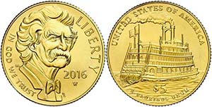 USA 5 Dollars, Gold, 2016, Zu Ehren von Mark ... 