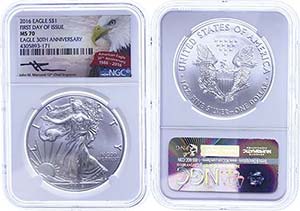 USA Dollar, 2016, Silver Eagle, in Slab der ... 