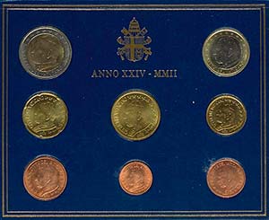 Vatican 1 cent to 2 Euro, 2002, regular ... 