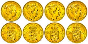 Sammlungen Goldmünzen NIEDERLANDE, 4 x 10 ... 