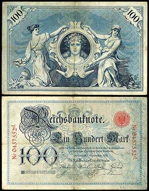 Deutsche Reichsbanknoten 1874-1945 100 Mark, ... 
