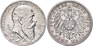 Baden 5 Mark, 1902, Friedrich I., to the ... 