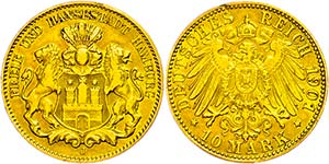 Hamburg 10 Mark, 1901, kl. Rf., ss., ... 