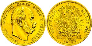 Prussia 10 Mark, 1872, A, Wilhelm I., tiny ... 