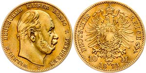 Prussia 10 Mark, 1873, Wilhelm I., Mzz C, ... 
