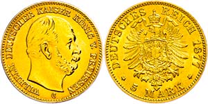 Prussia 5 Mark, 1877, C, Wilhelm I., aversum ... 