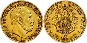 Prussia 20 Mark, 1878, Wilhelm I., Mzz A, ... 