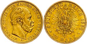 Prussia 20 Mark, 1883, Wilhelm I., small ... 