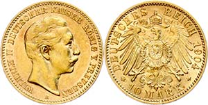 Prussia 10 Mark, 1904, Wilhelm II., small ... 
