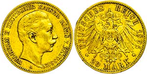 Prussia 20 Mark, 1895, Wilhelm II., edge ... 