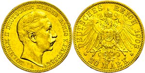Prussia 20 Mark, 1903, Wilhelm II., edge ... 