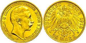 Prussia 20 Mark, 1912, Wilhelm II., very ... 