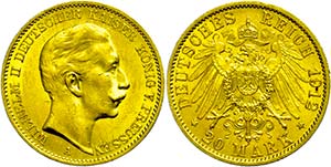 Prussia 20 Mark, 1912, Wilhelm II., tiny ... 