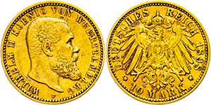 Württemberg 10 Mark, 1898, Wilhelm II., ... 