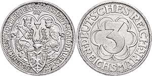 Coins Weimar Republic 3 Reichmark, 1927 A, ... 