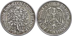 Coins Weimar Republic 5 Reichmark, 1933, J, ... 