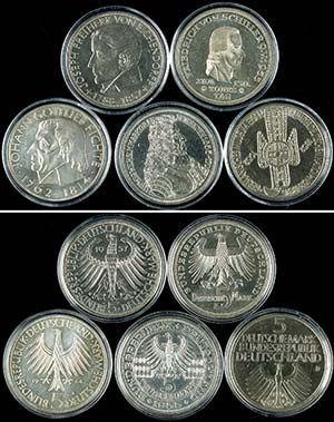Münzen Bund ab 1946 5x5 Mark, 1952-1964, ... 