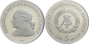 Münzen DDR 5 Mark, 1978, Kloppstock, in ... 