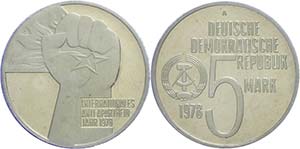 GDR 5 Mark, 1978, Anti apartheid year, in ... 