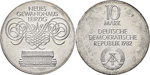Münzen DDR 10 Mark, 1982, Gewandhaus ... 