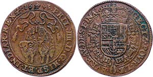 Belgium Chip, copper, 1643, Karl II., Dugn. ... 