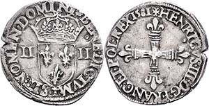 Frankreich Quart décu croix de face, 1581, ... 
