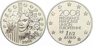 France 1, 5 Euro, 2008, European monetary ... 