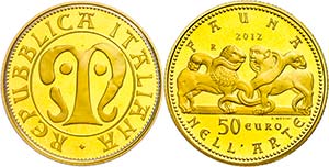 Italy 50 Euro, Gold, 2012, fauna in the ... 