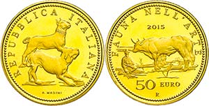 Italy 50 Euro, Gold, 2015, fauna in the ... 