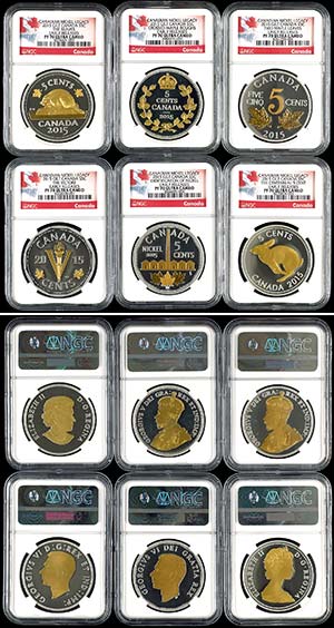 Canada 6 x 5 cents, 2015, Canadian nickel ... 