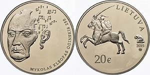 Lithuania 20 Euro, 2015, Mykolas Kelopas ... 